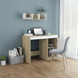 Desk White and Sonoma Oak 100x50x76 cm Engineered Wood - Side View