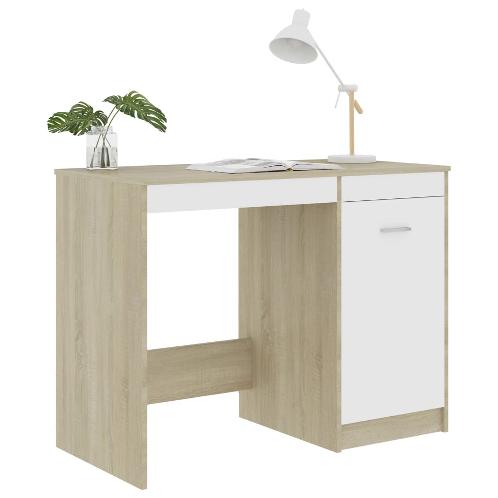 Desk White and Sonoma Oak 100x50x76 cm Engineered Wood