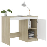 Desk White and Sonoma Oak 100x50x76 cm Engineered Wood - Rear View