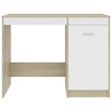 Desk White and Sonoma Oak 100x50x76 cm Engineered Wood - Close-Up Angle