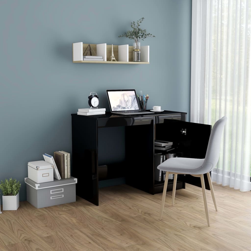 Desk High Gloss Black 100x50x76 cm Engineered Wood