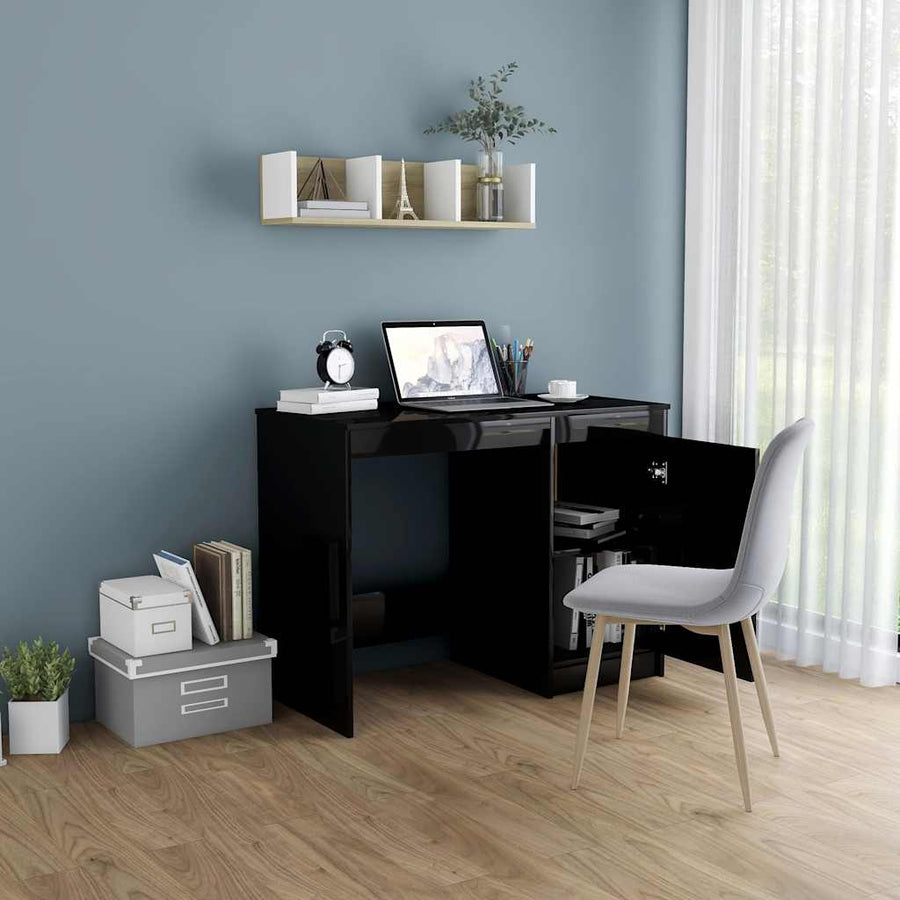 Desk High Gloss Black 100x50x76 cm Engineered Wood