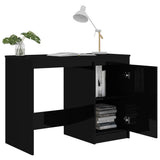 Desk High Gloss Black 100x50x76 cm Engineered Wood - Rear View