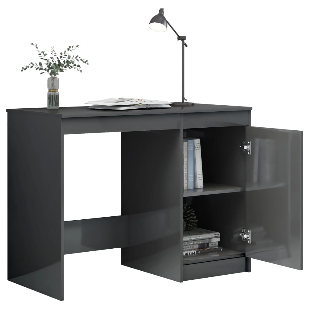 Desk High Gloss Grey 100x50x76 cm Engineered Wood