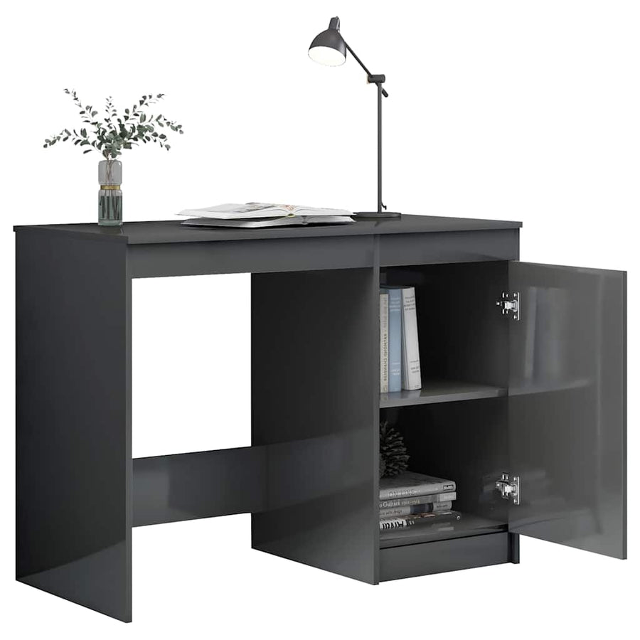 Desk High Gloss Grey 100x50x76 cm Engineered Wood