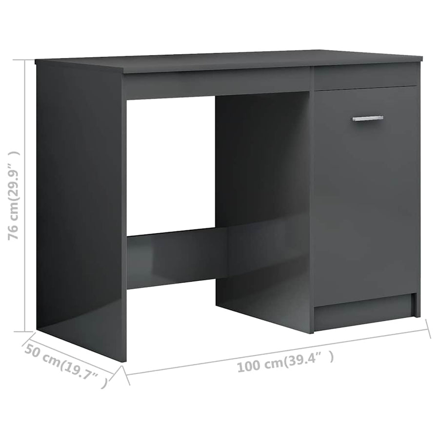 Desk High Gloss Grey 100x50x76 cm Engineered Wood