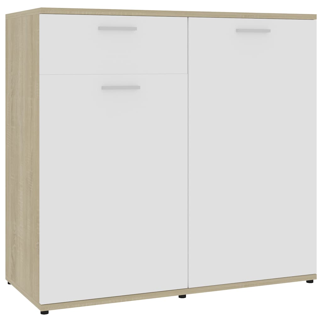 Sideboard White and Sonoma Oak 80x36x75 cm Engineered Wood
