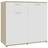 Sideboard White and Sonoma Oak 80x36x75 cm Engineered Wood - Front View