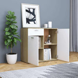 Sideboard White and Sonoma Oak 80x36x75 cm Engineered Wood - Side View