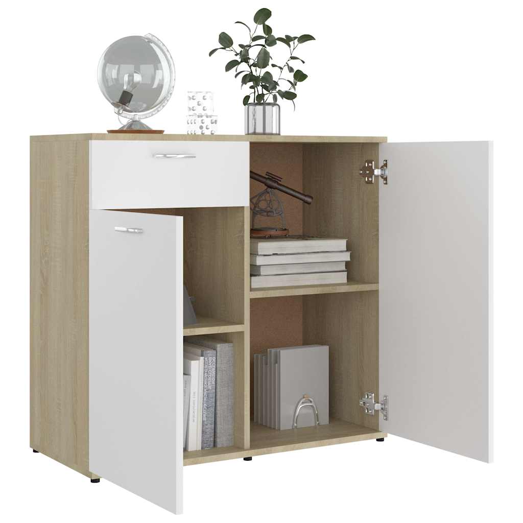 Sideboard White and Sonoma Oak 80x36x75 cm Engineered Wood