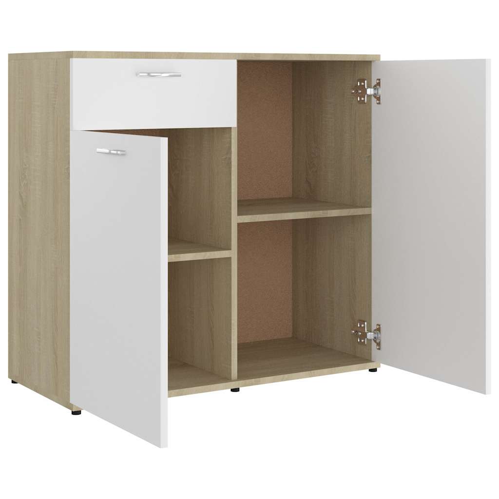 Sideboard White and Sonoma Oak 80x36x75 cm Engineered Wood