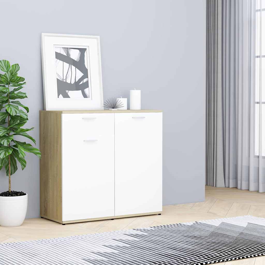 Sideboard White and Sonoma Oak 80x36x75 cm Engineered Wood