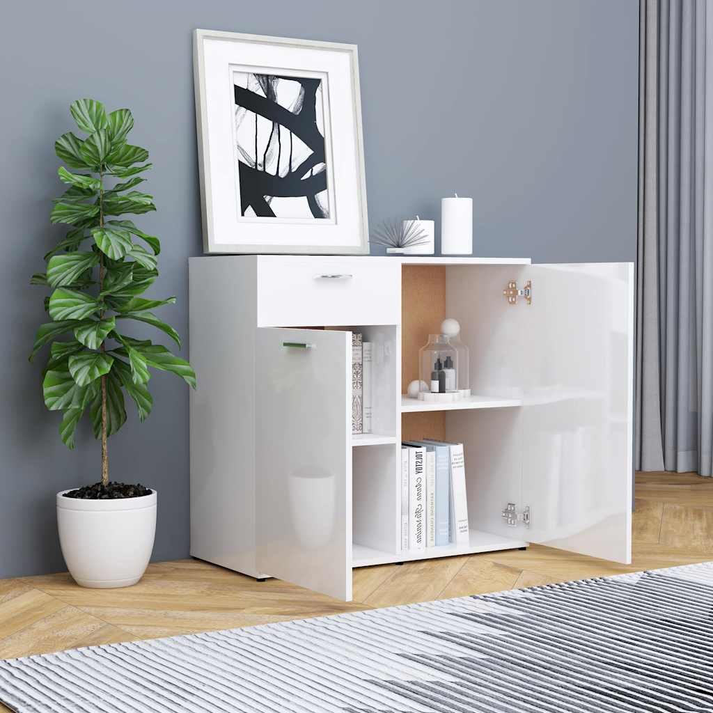 Sideboard High Gloss White 80x36x75 cm Engineered Wood
