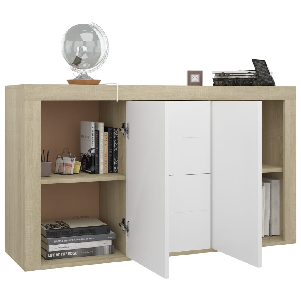 Sideboard White and Sonoma Oak 120x36x69 cm Engineered Wood