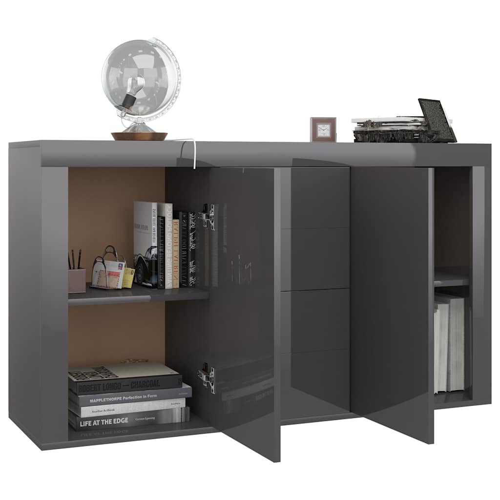 Sideboard High Gloss Grey 120x36x69 cm Engineered Wood