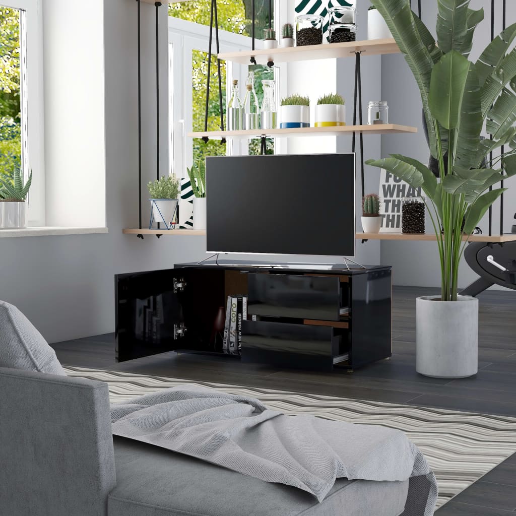 TV Cabinet High Gloss Black 80x34x36 cm Engineered Wood