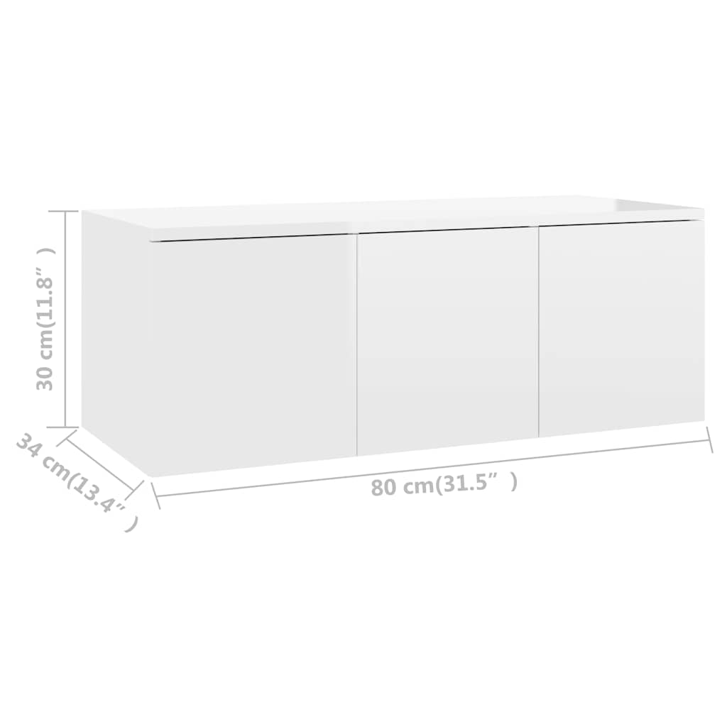TV Cabinet High Gloss White 80x34x30 cm Engineered Wood