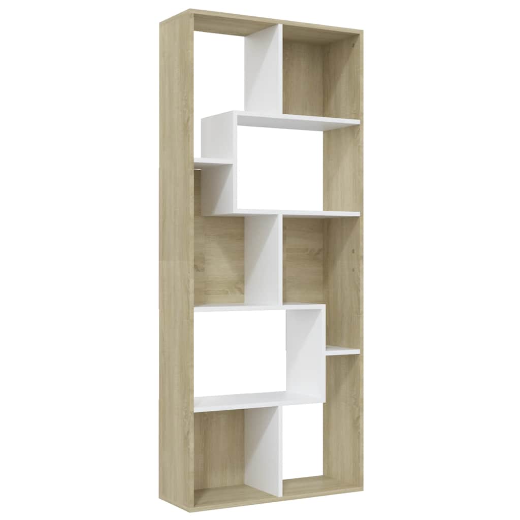 Book Cabinet White and Sonoma Oak 67x24x161 cm Engineered Wood