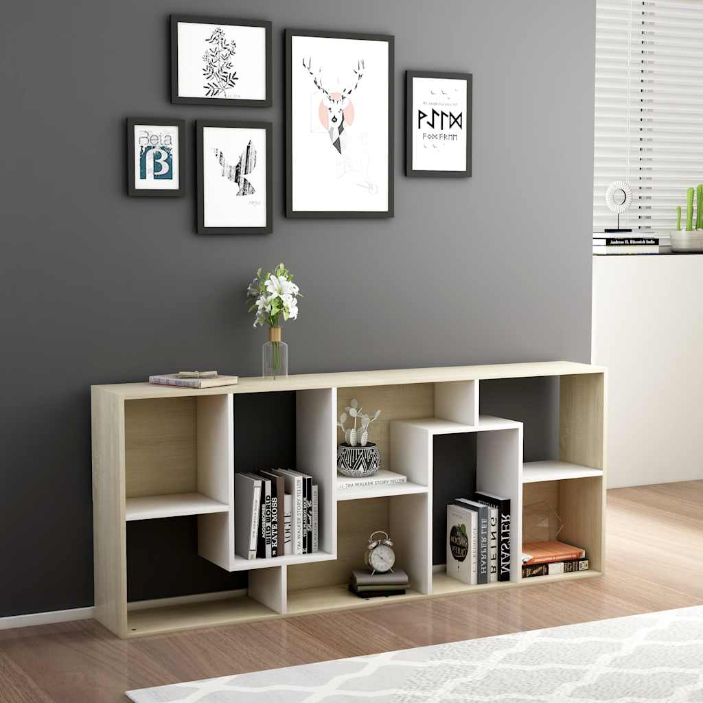 Book Cabinet White and Sonoma Oak 67x24x161 cm Engineered Wood