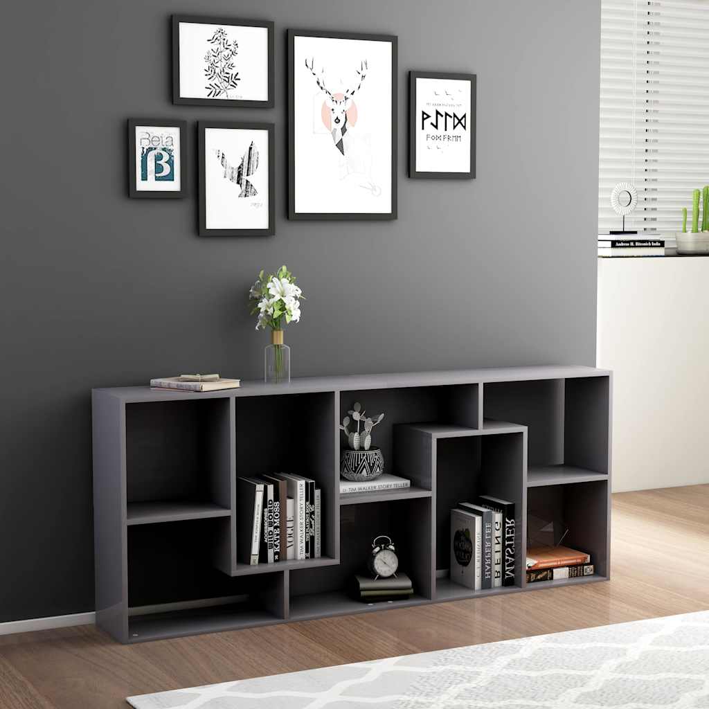 Book Cabinet High Gloss Grey 67x24x161 cm Engineered Wood