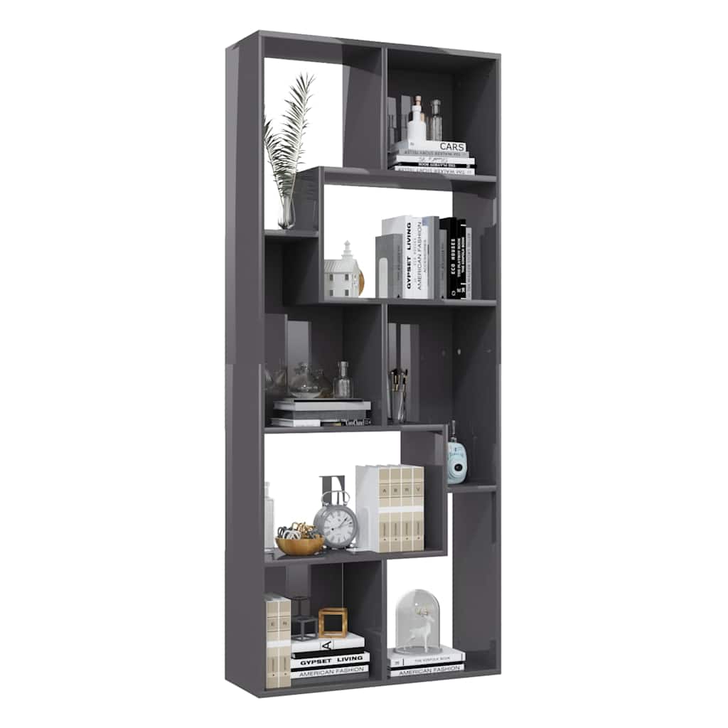 Book Cabinet High Gloss Grey 67x24x161 cm Engineered Wood