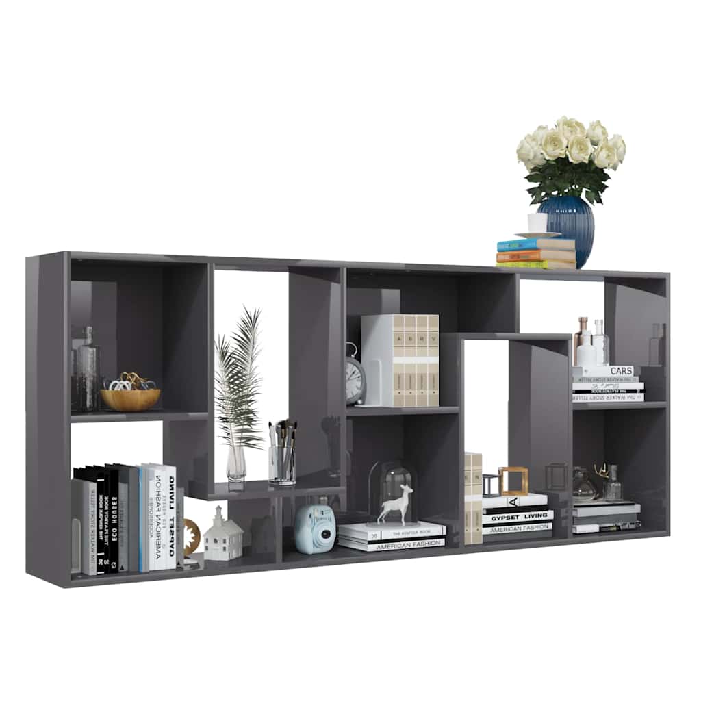 Book Cabinet High Gloss Grey 67x24x161 cm Engineered Wood