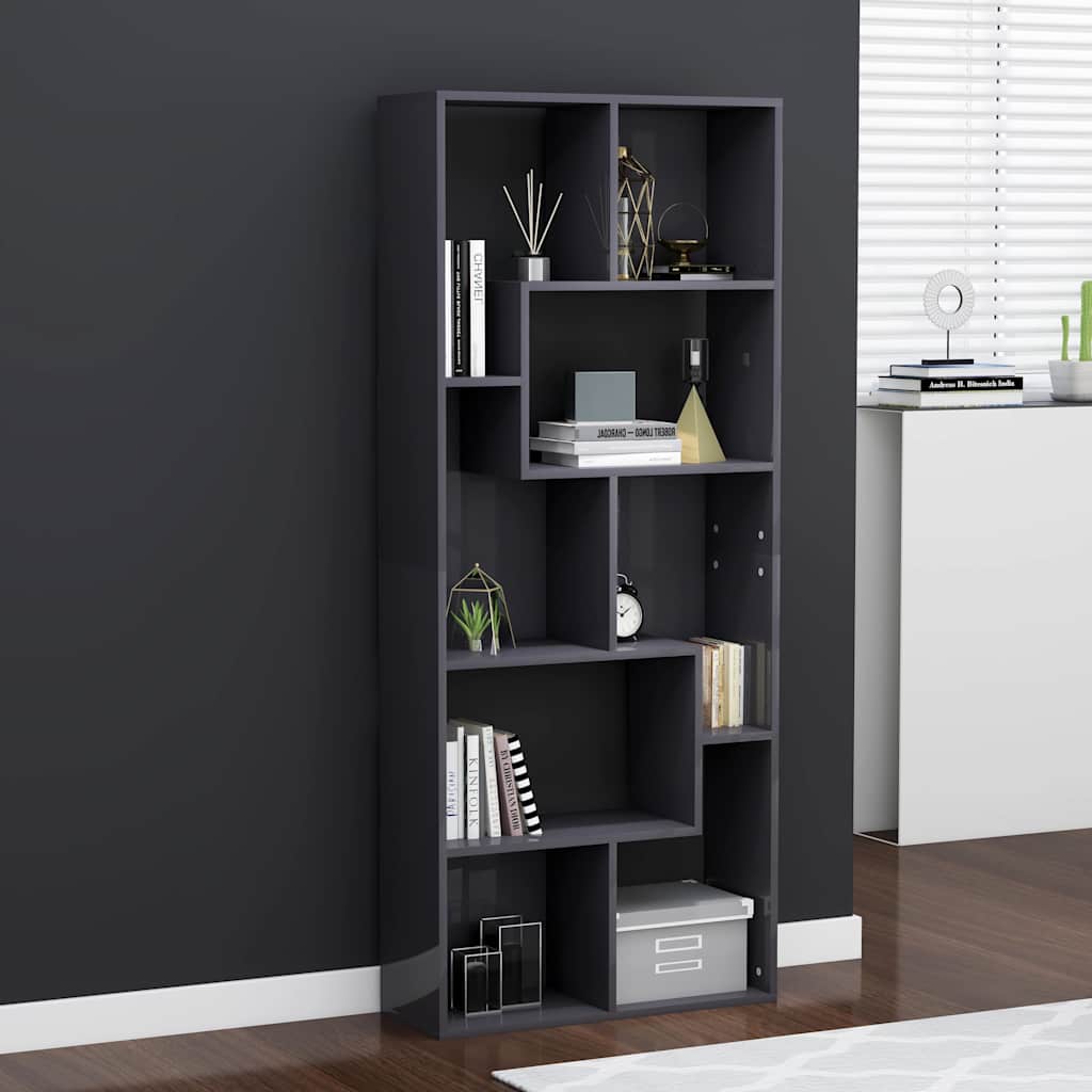 Book Cabinet High Gloss Grey 67x24x161 cm Engineered Wood