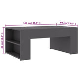 Coffee Table Grey 100x60x42 cm Engineered Wood - Rear View
