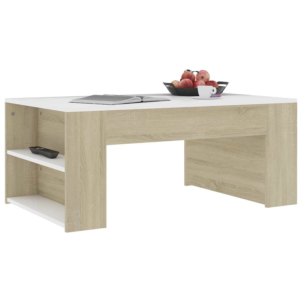 Coffee Table White and Sonoma Oak 100x60x42 cm Engineered Wood
