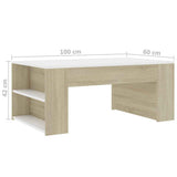 Coffee Table White and Sonoma Oak 100x60x42 cm Engineered Wood