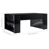 Coffee Table High Gloss Black 100x60x42 cm Engineered Wood - Rear View
