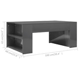 Coffee Table High Gloss Grey 100x60x42 cm Engineered Wood - Rear View