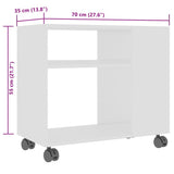 Side Table White 70x35x55 cm Engineered Wood - Rear View