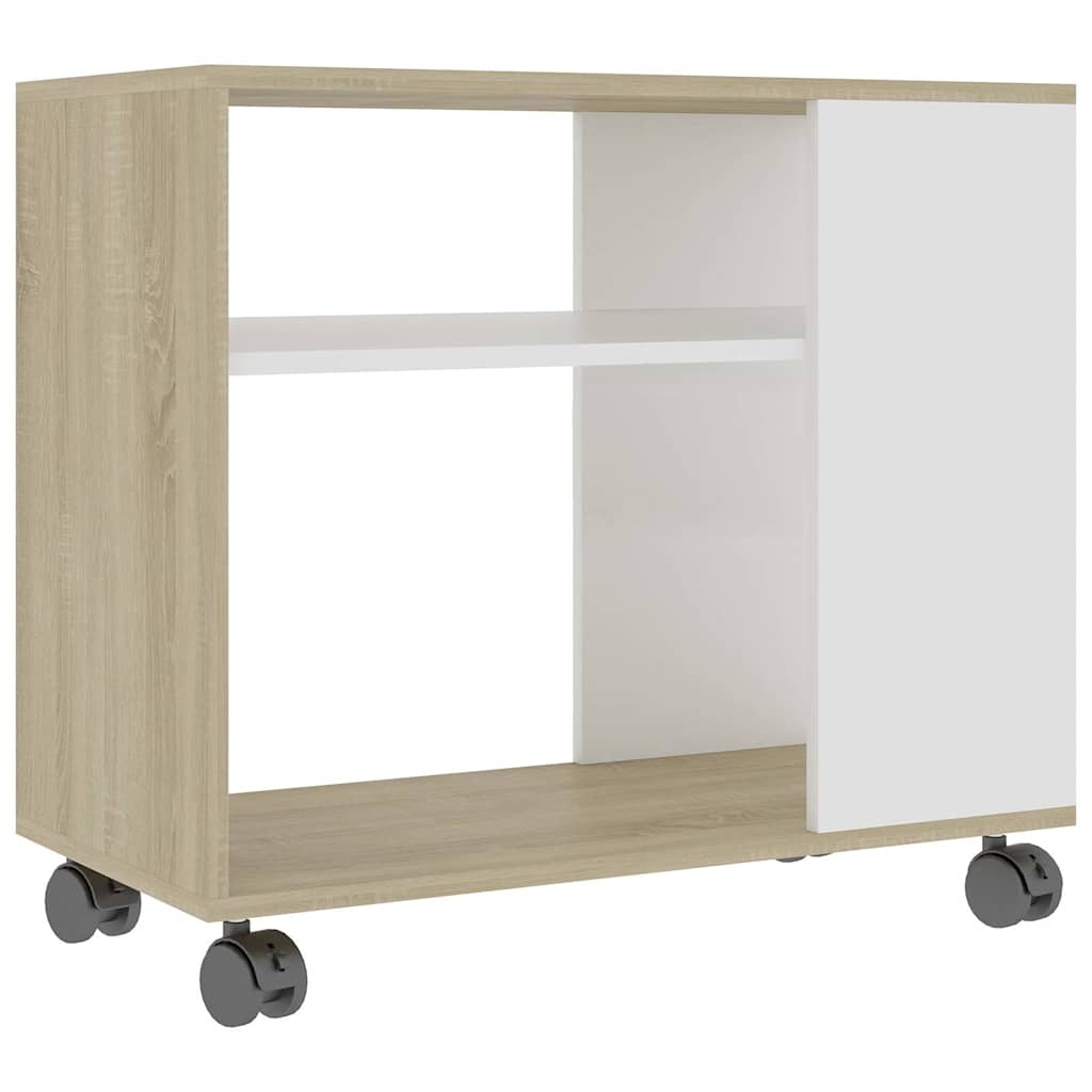 Side Table White and Sonoma Oak 70x35x60.5 cm Engineered Wood