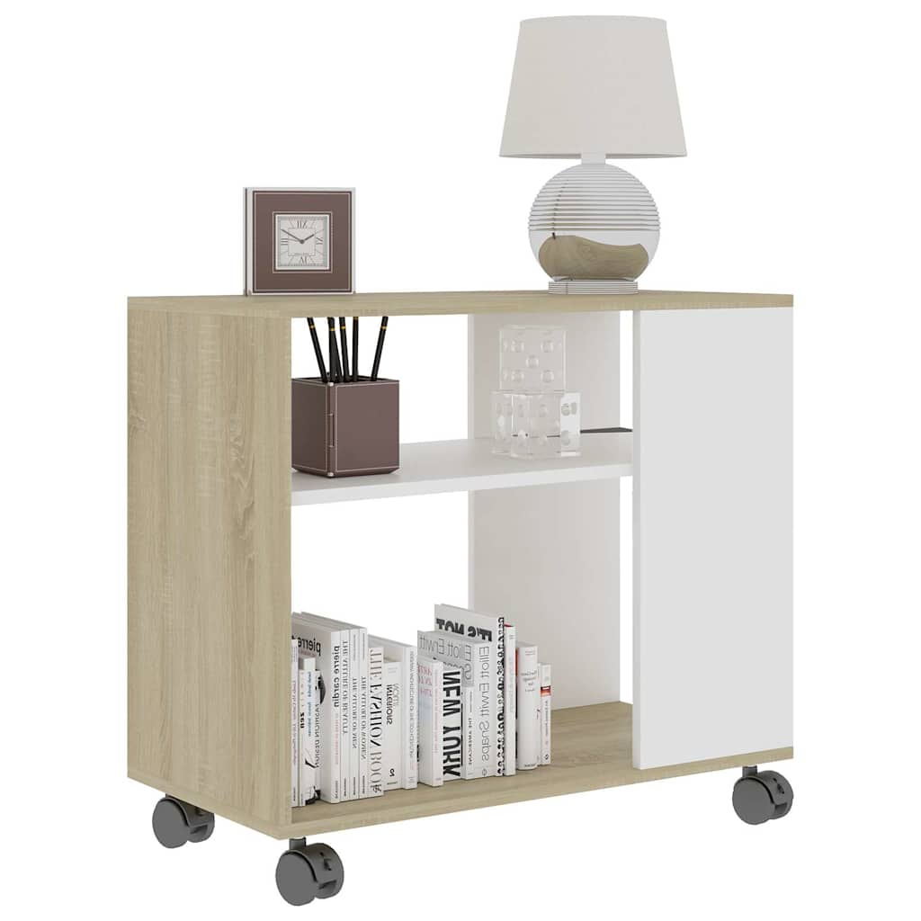 Side Table White and Sonoma Oak 70x35x60.5 cm Engineered Wood