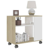 Side Table White and Sonoma Oak 70x35x60.5 cm Engineered Wood - Side View