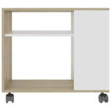Side Table White and Sonoma Oak 70x35x60.5 cm Engineered Wood - Top-Down View
