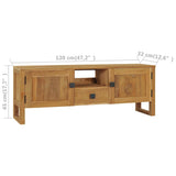 TV Cabinet 120x32x45 cm Solid Teak Wood - Low Angle