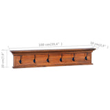 Wall Mounted Coat Rack 100x10x20 cm Solid Teak Wood - Close-Up Angle