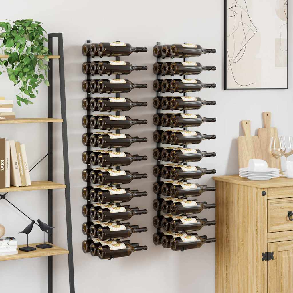Wall-mounted Wine Racks for 72 Bottles 2 pcs Black Iron