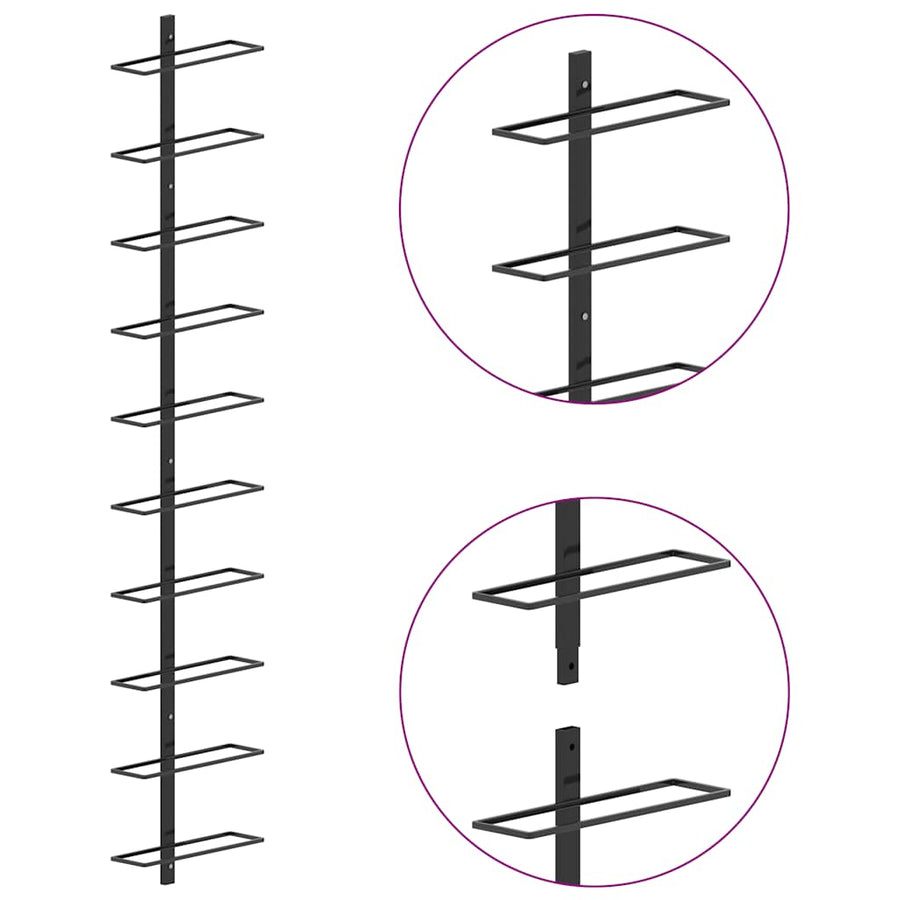 Wall-mounted Wine Racks for 20 Bottles 2 pcs Black Metal
