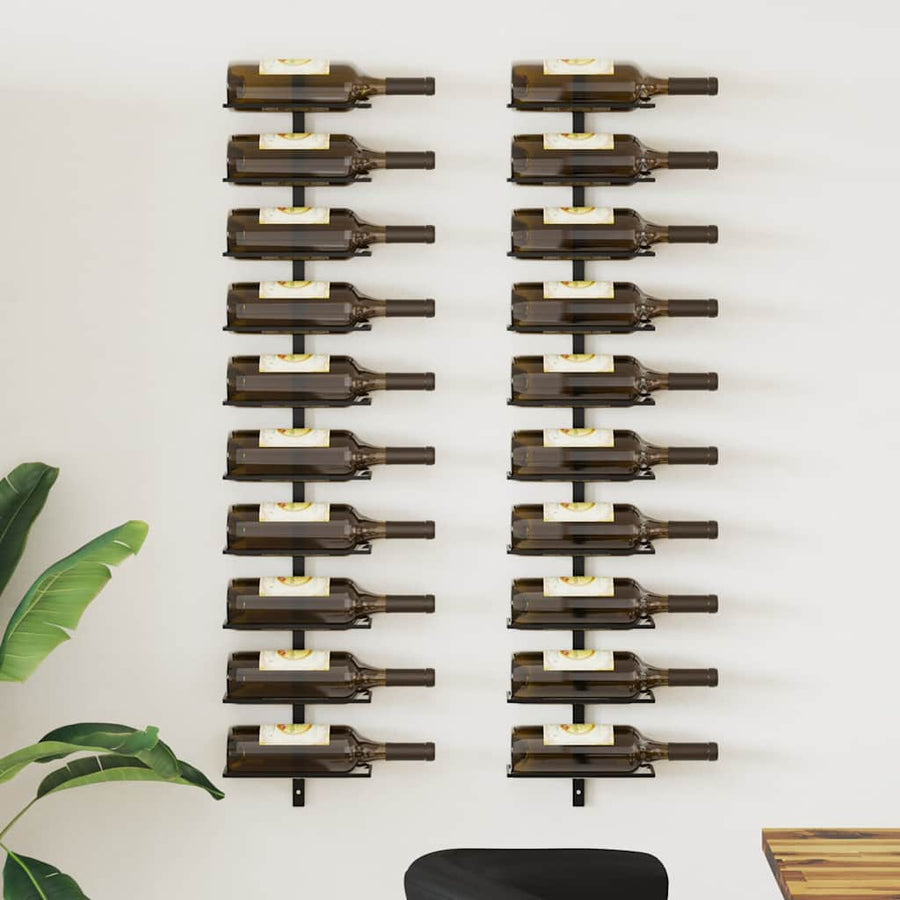 Wall-mounted Wine Racks for 20 Bottles 2 pcs Black Metal