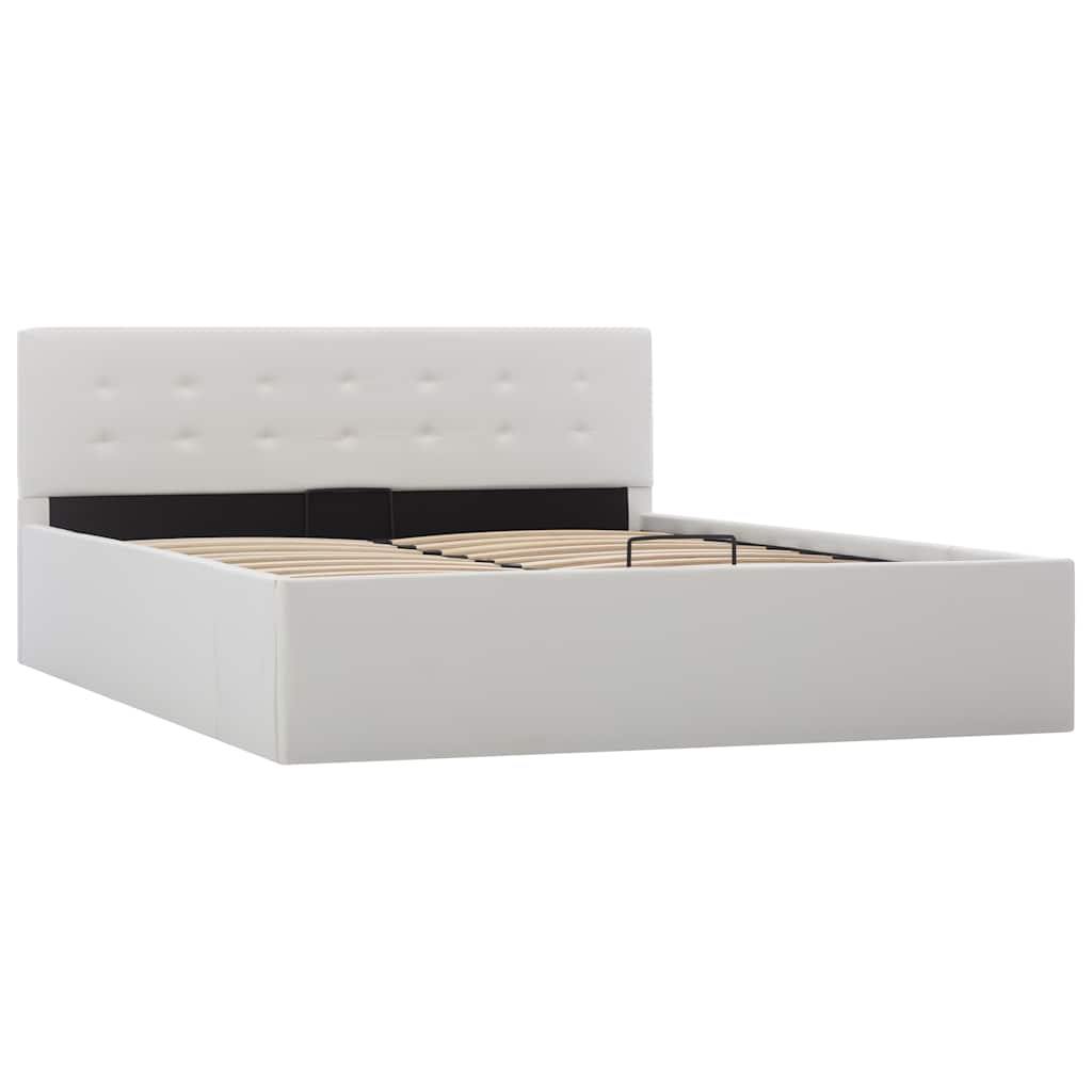 Hydraulic Storage Bed Frame without Mattress White 137x187cm