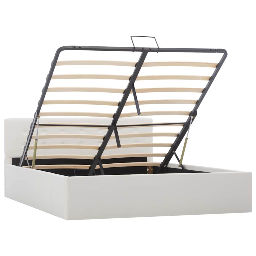 Hydraulic Storage Bed Frame without Mattress White 137x187cm