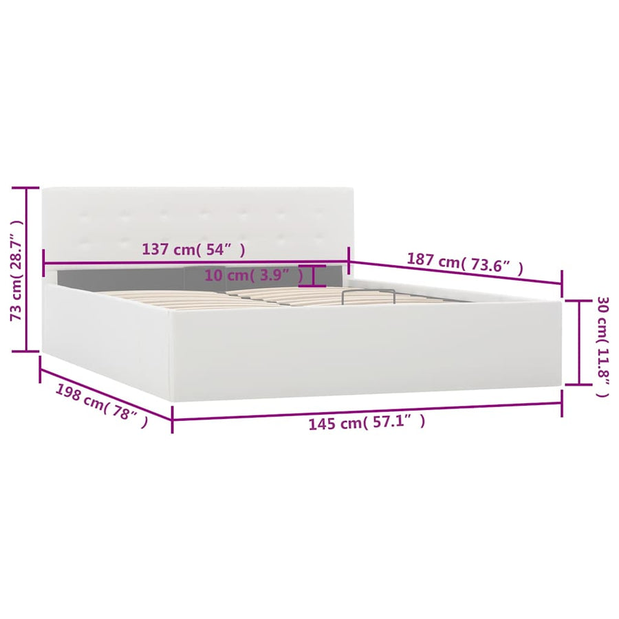 Hydraulic Storage Bed Frame without Mattress White 137x187cm