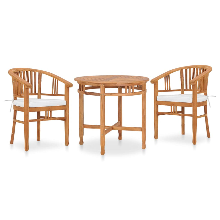 3 Piece Garden Dining Set with Cushions Solid Teak Wood