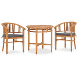 3 Piece Garden Dining Set with Cushions Solid Teak Wood