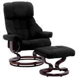 Recliner Chair with Footstool Black Faux Leather and Bentwood