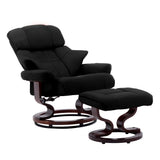 Recliner Chair with Footstool Black Faux Leather and Bentwood - Front View