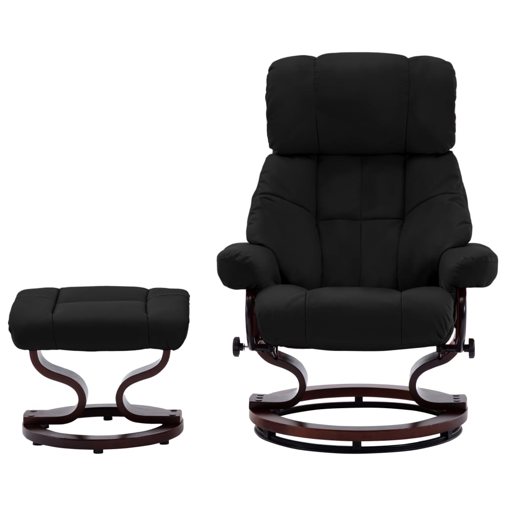 Recliner Chair with Footstool Black Faux Leather and Bentwood